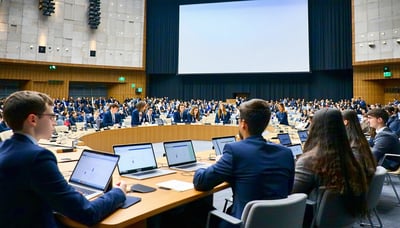 Illustration of students engaging in a Model United Nations debate Illustration of students engaging in a Model United Nations debate